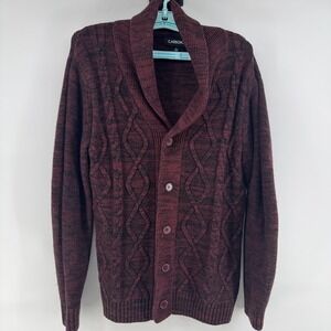 Carbon Shawl Collar Cardigan Sweater Men's Large Red Cable Knit